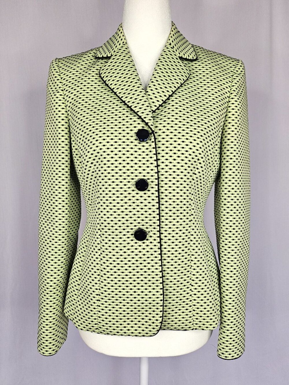 Evan Picone | Lime Green Black Textured Blazer Jacket | Size 4 Petite